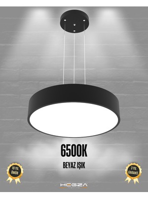 Hegza Lighting Drum 40cm (Siyah Kasa, Beyaz Işık) Ledli Modern Sarkıt LED Avize