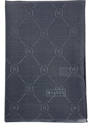 Vakko Pamuk Ipek Şal - Monogram - Koyu Gri