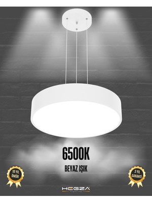 Hegza Lighting Drum 40cm (Beyaz Kasa, Beyaz Işık) Ledli Modern Sarkıt LED Avize