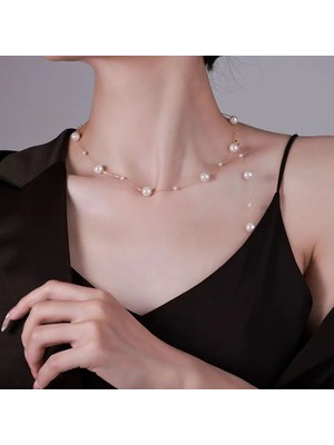 Lovisa Accessories El Emeği Inci Detaylı Zincir Kolye, Choker Inci Kolye