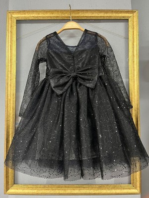 Esmaca Moda Kız Çocuk Uzun Tül Kol Siyah Elbise