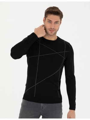 Pierre Cardin Erkek Siyah Slim Fit Bisiklet Yaka Yün Karışımlı Triko Kazak 50278028-VR046