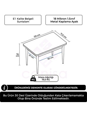 Canisa Rewa Serisi 70 x 110 Sabit Beyaz Krom Ayaklı Masa