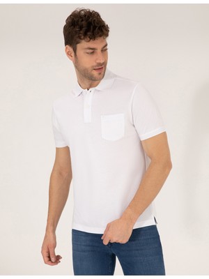 Pierre Cardin Erkek Beyaz Regular Fit Polo Yaka Basic Tişört 50262659-VR013