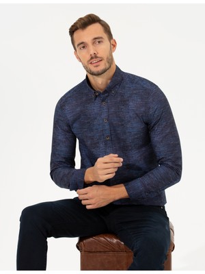 Pierre Cardin Erkek Lacivert Slim Fit Uzun Kollu Gömlek 50262460-VR033