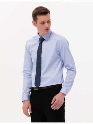 Pierre Cardin Erkek Koyu Mavi Parlak Saten Slim Fit Uzun Kollu Basic Gömlek 50268201-VR032