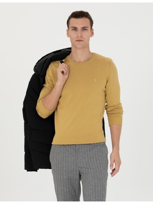 Pierre Cardin Erkek Yeşil Slim Fit Bisiklet Yaka Basic Triko Kazak 50270179-VR235