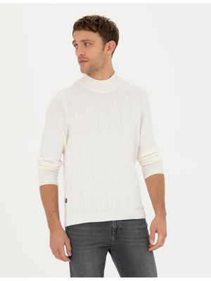 Pierre Cardin Erkek Ekru Slim Fit Yarım Balıkçı Yaka Triko Kazak 50281851-VR019