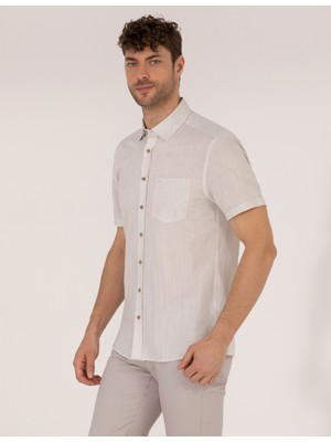 Pierre Cardin Erkek Bej Regular Fit Kısa Kollu Gömlek 50255267-VR011