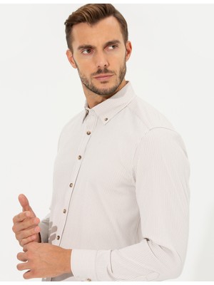 Pierre Cardin Erkek Bej Slim Fit Uzun Kollu Gömlek 50262722-VR011
