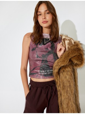 Koton x Inji  Kolsuz Pullu Payetli Slim Fit Desenli Atlet