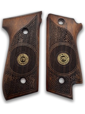 Zib Grips  Kabzası - Beretta Çift Mandallı, 92 Early ile Uyumlu - Koyu Kahverengi Renk - Metal Logolu - BRT92EACV002L1