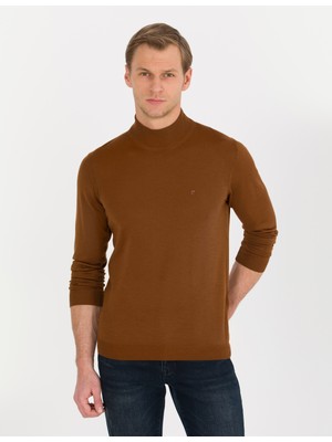 Pierre Cardin Erkek Taba Slim Fit Yarım Balıkçı Yaka Yün Karışımlı Basic Triko Kazak 50257313-VR099