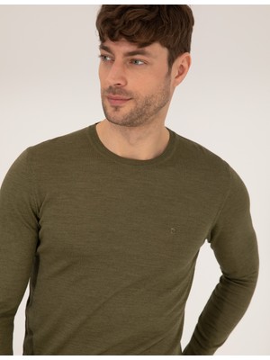 Pierre Cardin Erkek Açık Yeşil Slim Fit Bisiklet Yaka Yün Karışımlı Basic Triko Kazak 50257301-VR092