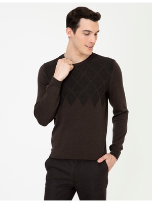 Pierre Cardin Erkek Açık Kahverengi Slim Fit Bisiklet Yaka Triko Kazak 50241457-VR160