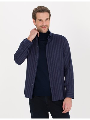 Pierre Cardin Erkek Lacivert Slim Fit Uzun Kollu Gömlek 50262464-VR033