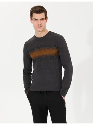 Pierre Cardin Erkek Antrasit Melanj Slim Fit Bisiklet Yaka Triko Kazak 50261148-VR081