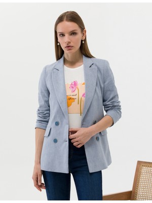 Pierre Cardin Kadın Mavi Keten Karışımlı Kruvaze Ceket 50269143-VR036