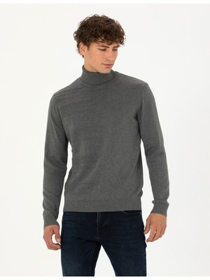 Pierre Cardin Erkek Gri Melanj Slim Fit Balıkçı Yaka Triko Kazak 50281831-VR086