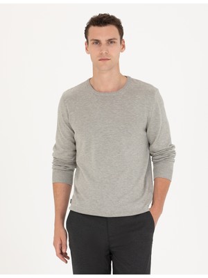 Pierre Cardin Erkek Açık Gri Melanj Slim Fit Bisiklet Yaka Basic Triko Kazak 50270179-VR091