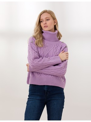 Pierre Cardin Kadın Lila Crop Top Balıkçı Yaka Kazak 50259955-VR034