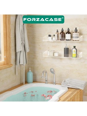 Forzacase 2 Adet Yapışkan Monteli Minimalist Tasarımlı Akrilik Şeffaf Duvar Banyo Mutfak Rafı FC857