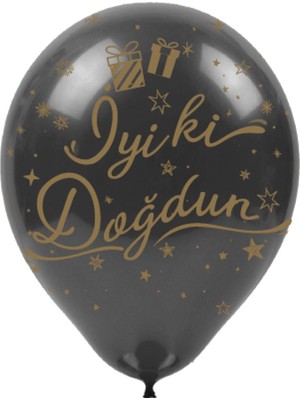 Balon Diyarı 10 Adet Siyah Iyi Ki Doğdun Temalı Metalik Balon - Çepeçevre Baskılı Balonlar, Doğum Günü Kutlamaları Için