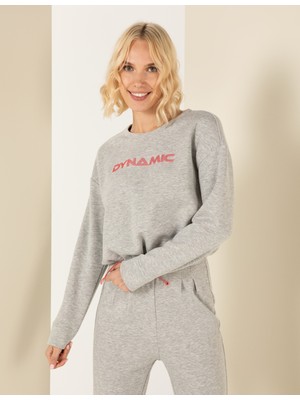 Pierre Cardin Kadın Gri Melanj Crop Top Sweatshirt 50254283-VR109