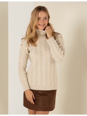 Pierre Cardin Kadın Krem Melanj Regular Fit Balıkçı Yaka Kazak 50259839-VR159