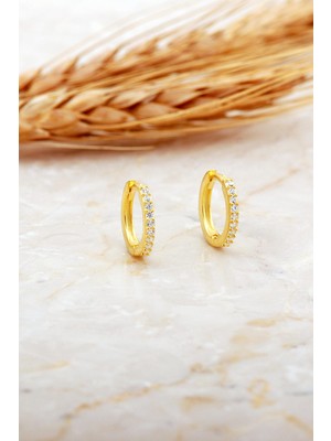 Sümer Telkari 13 mm Taşlı Altın Kaplama Gümüş Halka Küpe 7139