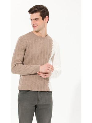 Pierre Cardin Erkek Vizon Melanj Slim Fit Bisiklet Yaka Yün Karışımlı Triko Kazak 50259785-VR174