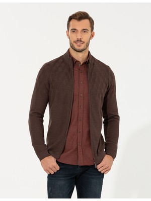 Pierre Cardin Erkek Açık Kahverengi Slim Fit Fermuarlı Triko Hırka 50258802-VR160