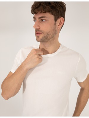 Pierre Cardin Erkek Ekru Slim Fit Dokulu Bisiklet Yaka Tişört 50267575-VR019