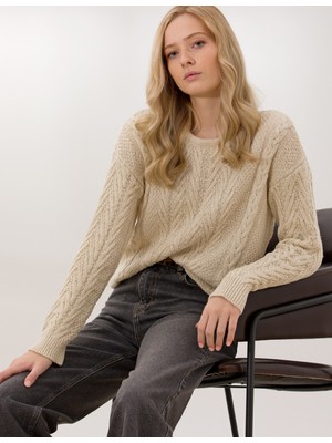 Pierre Cardin Kadın Krem Comfort Fit Bisiklet Yaka Kazak 50253283-VR071