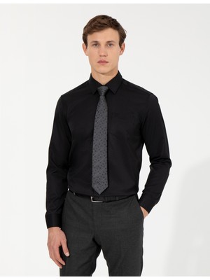 Pierre Cardin Erkek Siyah Regular Fit Uzun Kollu Klasik Gömlek 50258931-VR046