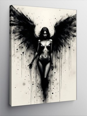 Tablomega Kanvas Tablo Siyah Kanatlı Melek