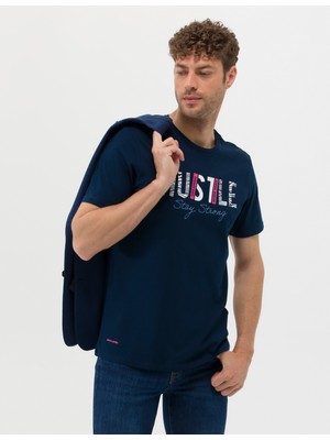 Pierre Cardin Erkek Lacivert Slim Fit Baskılı Bisiklet Yaka Tişört 50262662-VR033