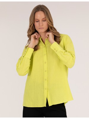 Pierre Cardin Kadın Sarı Keten Karışımlı Gömlek 50262568-VR232