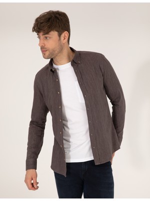Pierre Cardin Erkek Kahverengi Slim Fit Uzun Kollu Gömlek 50266232-VR029