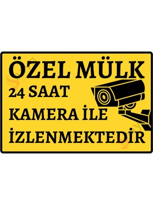 Hayg Equipment Özel Mülk - 24 Saat Kamera İle İzlenmektedir Alüminyum Uyarı Levhası - Sarı