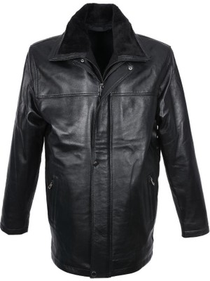 Yakası Peluşlu Erkek Deri Kaban