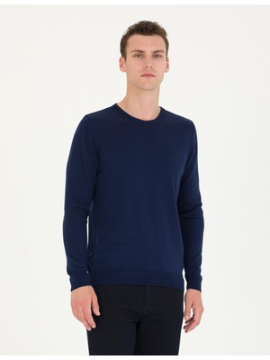 Pierre Cardin Erkek Açık Lacivert Slim Fit Bisiklet Yaka Basic Triko Kazak 50276349-VR059