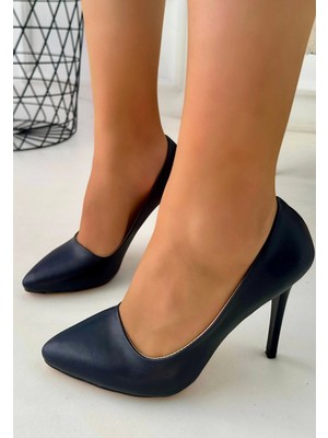 Kazax Hillar Lacivert Cilt Stiletto Ayakkabı