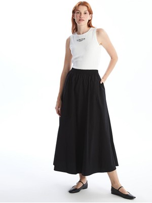 Beli Lastikli Düz Poplin Kadın Etek
