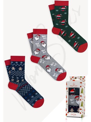 Mono Socks - 3'lü Hoho Noel Dede Desenli Yılbaşı Hediyelik Çorap