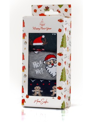 Mono Socks - 3'lü Hoho Noel Dede Desenli Yılbaşı Hediyelik Çorap