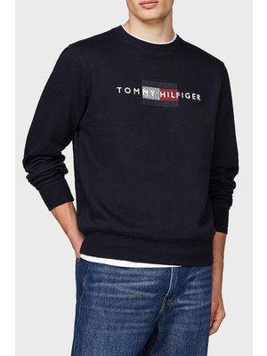 Tommy Hilfiger Pamuk Karışımlı Regular Fit Bisiklet Yaka Logolu Sweat Erkek Sweat MW0MW35541 Dw5