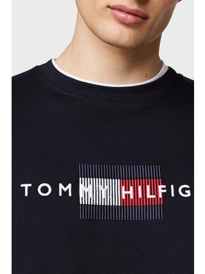 Tommy Hilfiger Pamuk Karışımlı Regular Fit Bisiklet Yaka Logolu Sweat Erkek Sweat MW0MW35541 Dw5