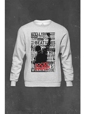 Gri Sweatshirt Boks Boxing Rambo Rocky Balboa Sylvester Stallone Baskılı Unisex Sweat