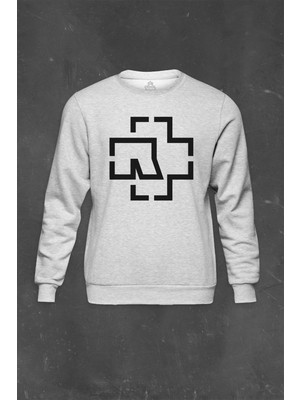Gri Sweatshirt Rock Metal Rammstein Till Lindemann Logo Baskılı Unisex Sweat